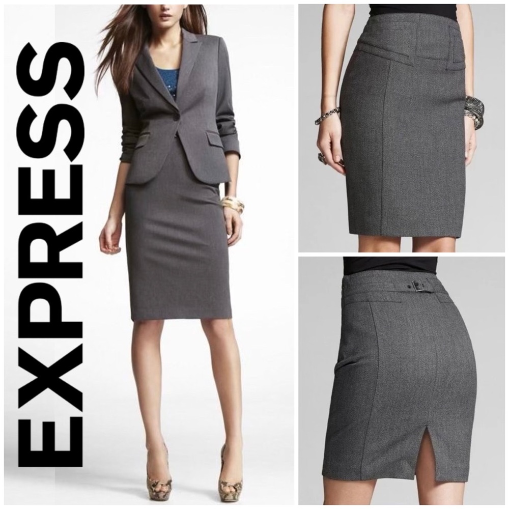Express, Pinstriped Grey High-Waisted Pencil Skirt